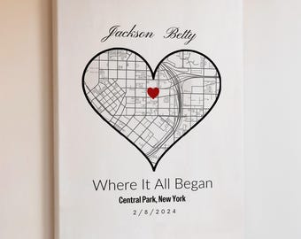 Where It All Began Personalized Map Canvas Sign, Couples Wedding Anniversary Gifts, Parents Gifts, Custom Art Canvas, Home Wall Decor