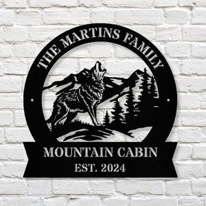 Custom Wolf Metal Sign, Last Name Home Address Sign, Rustic Animal Wall Art, Wolf Lover Gift, Cabin Metal Sign, Housewarming Gift, Est. Sign