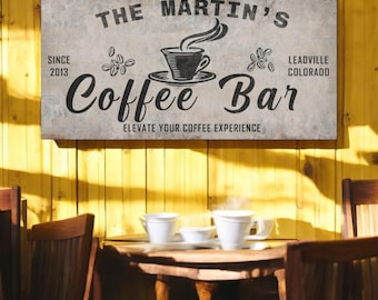 Coffee Bar Sign, Personalized Coffee Signs For Kitchen Wall, Coffee Bar Decor, Kitchen Coffee Sign Canvas, Custom Name Sign, Sign Coffee Bar
