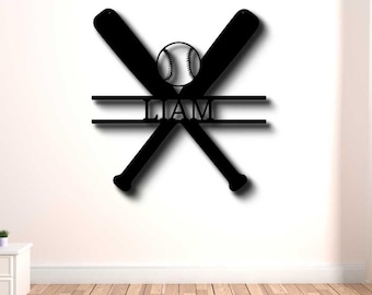 Personalized Baseball Bat Metal Sign, Sports Art Monogram