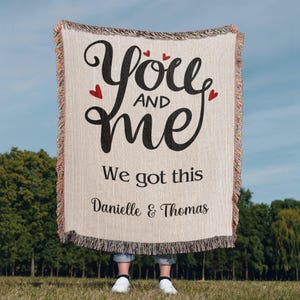 You and Me Couple&#39;s Woven Engagement Blanket, Wedding Gift for Couple, Proposal Blanket, Cotton Anniversary Gift, Wife Mother&#39;s Day Gift