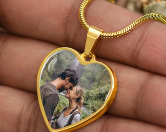 Photo Necklace, Necklace with Photo, Engraved Necklace, Anniversary Gift, Gift for Wife, Custom Photo Pendant Necklace, Picture Charm