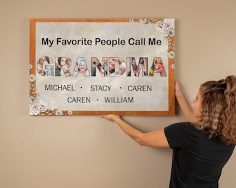 Personalized Grandma Photo Collage Canvas, Custom Grandkids Wall Art Sign