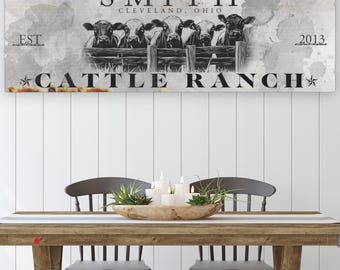 Cattle Ranch Canvas sign, Rustic Cattle Ranch Sign, Established Personalized Farmhouse Wall Art Decor, Rustic Ranch Canvas Art, Farmer Gift