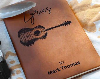 Personalized Leather Lyrics Notebook Journal, Songwriting Muscian Journal, Gift for Music Lovers, Music Teacher Gift, Custom Guitarist Gift