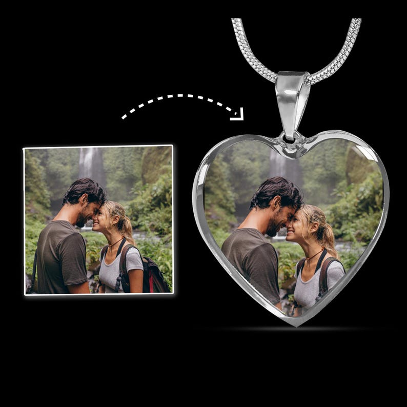 Photo Neckalce, Necklace with Photo, Engraved Necklace, Anniversary Gift, Gift for Wife, Custom Photo Pendant Necklace, Picture Charm,