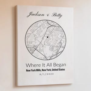 Where It All Began Custom Map Canvas Sign, Anniversary Couple Gifts, Wedding Gifts, Personalized Couples Wall Art, Engagement Map Canvas