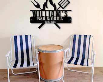 Custom Family Bar and Grill Sign Metal Signs, Custom Metal Sign, Metal Wall Art, Personalized Gift, Patio Metal Sign Outdoor Deck Sign
