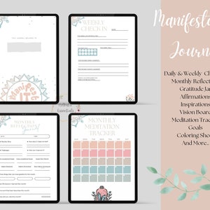Digital Manifestation Journal Notion Template - Manifest Notebook -  Mindful Check-in - Law of Attraction - Vision Board - Mood Tracker