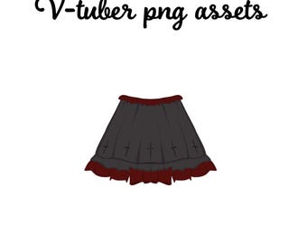 Gothic Pleated Cross Skirt VTuber Asset | Alt Anime PNGTuber Skirt Overlay | Spooky Cute Chibi Twitch Stream Clothing Transparent PNG