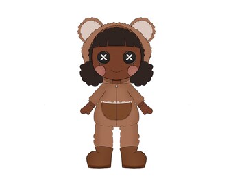 Chibi Teddy Bear Button Eye Adoptable | Cute Bear Onesie Character Design | Kawaii Anime Girl OC | Digital Download Art PNG