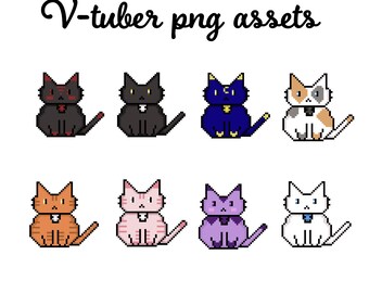 Pixel Cat VTuber Asset Desk Pet Pack | Spooky Twitch Stream Companions | Tuxedo Tabby Chibi Emojis for Discord Stream Overlay