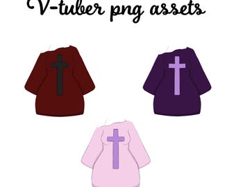 Goth Cross VTuber Asset Sweatshirt Pack | Off Shoulder PNGTuber Top Overlay | Spooky Cute Alt Chibi Twitch Stream Clothing PNG