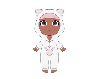 Chibi Cat Onesie Adoptable | Cute Pastel Pink Neko Character Design | Kawaii Anime Girl OC | Digital Download Art Asset PNG