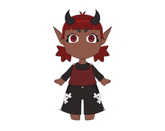Anime Chibi Demon Adoptable | Cute Red Tie Devil Character Design | Fantasy RPG Anime Boy OC | Digital Download Art PNG Asset
