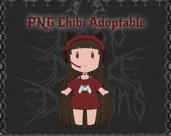 Chibi Gamer Girl Adoptable | PNGTuber Asset | Transparent VTuber Streamer Avatar | Chibi Digital Download
