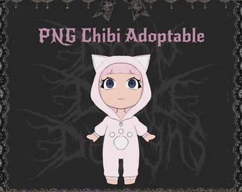Chibi Cat Onsie Adoptable | PNGTuber Asset | Transparent VTuber Streamer Avatar | Chibi Digital Download