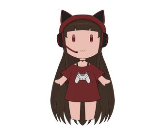 Chibi Gamer Girl Adoptable | Cute Modern Headset Character Design | Kawaii Anime Streamer OC | Digital Download Art PNG Asset