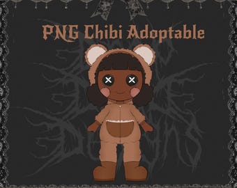 Chibi Teddy Bear Button Eye Adoptable | PNGTuber Asset | Transparent VTuber Streamer Avatar | Chibi Digital Download
