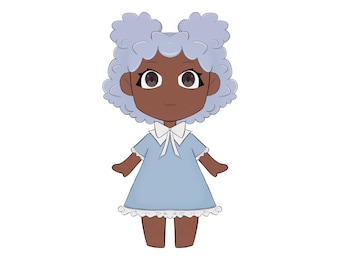 Pastel Blue Chibi Adoptable | Soft Character Design | Kawaii Curly Hair Anime Girl OC | Digital Download Art PNG