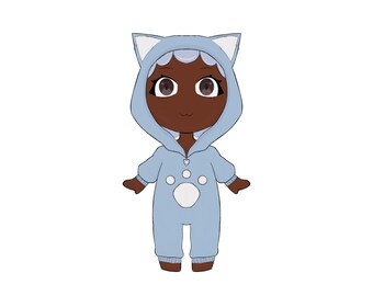 Chibi Cat Onesie Adoptable | Cute Pastel Blue Neko Character Design | Kawaii Anime Girl OC | Digital Download Art Asset PNG