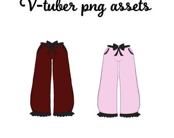 VTuber Frilly Wide Leg Pants Asset Pack | Gothic Ribbon Loungewear PNGTuber Bottoms | Alt Anime Twitch Stream Clothing PNG