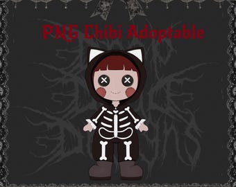 Chibi Skeleton Cat Adoptable | PNGTuber Asset | Transparent VTuber Streamer Avatar | Chibi Digital Download