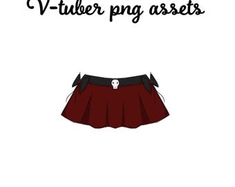 Goth Skull Pleated Skirt VTuber Asset | Alternative Bow PNGTuber Overlay | Spooky Cute Anime Twitch Stream Clothing Transparent PNG