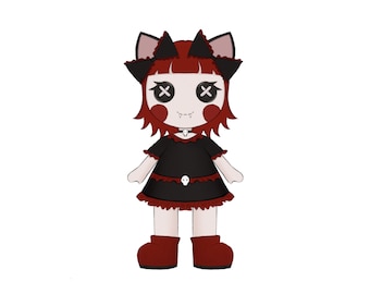 Chibi Vampire Neko Adoptable Character Design| Cute Goth Cat Girl OC Adopt | Premade Vtuber Asset, Digital Art Download PNG