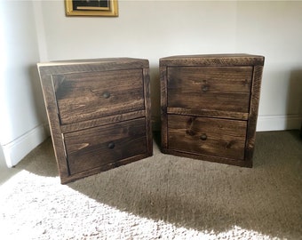 Rustic Wooden Bedside Table with Drawer 23cm Depth