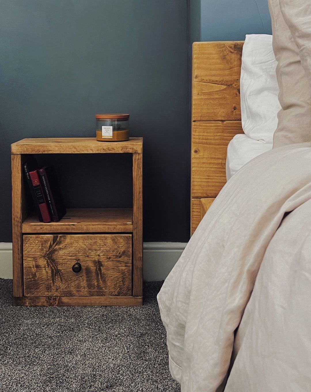 Rustic Wooden Bedside Table With Drawer Etsy UK