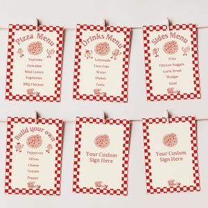 Pizza Party Theme, INSTANT DOWNLOAD, Blankokarten, Menükarten, 5x7", bearbeitbar für Ihre Party, benutzerdefinierte Schilder