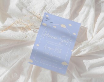 Heaven Sent Baby Shower Invitation, Blue Cloud Design (Digital Download)