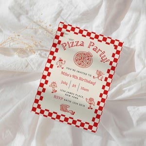 Pizzafeestuitnodiging, INSTANT DOWNLOAD, Italiaans verjaardagsfeest, stukje plezier, pizzafeestsjabloon, aanpasbare uitnodiging, bewerkbaar