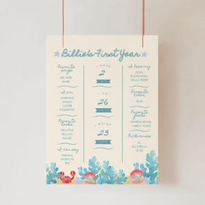 Mijlpaalbord, Instant Download, Under the Sea-thema, One-der the Sea, Eerste verjaardag, Aanpasbaar, Canva, Mijlpaalgrafiek, 1e verjaardag