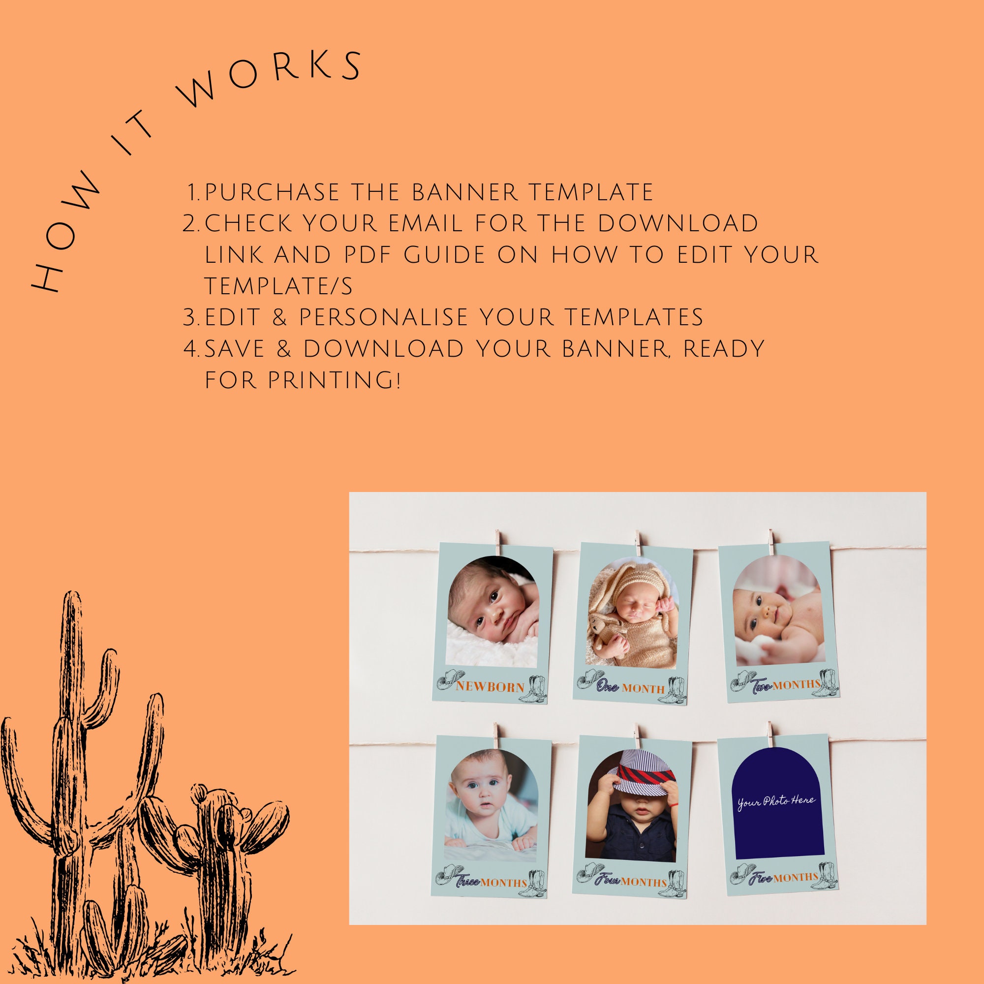 First Rodeo Theme Photo Banner, INSTANT DOWNLOAD, Add Your Photos, Baby ...
