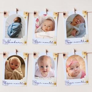 Onze kleine Wildflower is één thema fotobanner, INSTANT DOWNLOAD, Voeg uw foto's toe, Baby Age Chart, Floral Birthday, Pastels, 1e feest