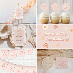 The Five is a Vibe Theme Bundle! Party Invite, Cupcake Toppers, Welcome Sign, Happy Birthday Banner, Thank-you Tag, 5th Birthday Party Decor