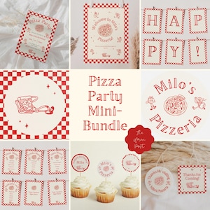 Pizza Party Bundle, sofortiger Download, italienische Themenparty, Kinderparty, bearbeitbare Einladung, Banner, Menü, individuelles Dekor, Geburtstagsschild