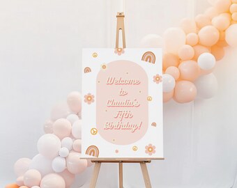 Groovy 5. Geburtstag Hintergrund-Banner – „Five Is A Vibe“ – Retro-Hippie, Boho, Gänseblümchen-Motiv – 1,5 X 0,9 M Polyester – Für Mädchen Geburtstagsparty, Boho-Deko
