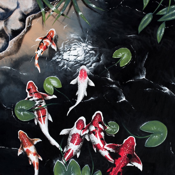 Asian Koi Fish Acrylic Painting Digital File for Printing