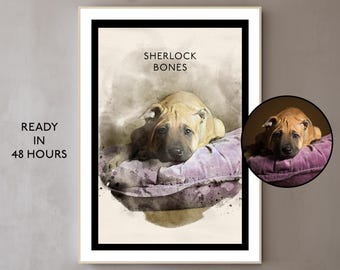 Ritratti di animali domestici ad acquerello personalizzati da foto di animali domestici Ritratti digitali personalizzati di gatti Ritratti di cani Ritratti di cani personalizzati Disegno artistico personalizzato di animali domestici
