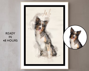 Ritratti di animali domestici ad acquerello personalizzati da foto di animali domestici Ritratti digitali personalizzati di gatti Ritratti di cani Ritratti di cani personalizzati Disegno artistico personalizzato di animali domestici