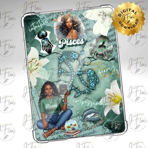 Pisces Zodiac Black Girl Printable Kindle Insert - DIGITAL DOWNLOAD