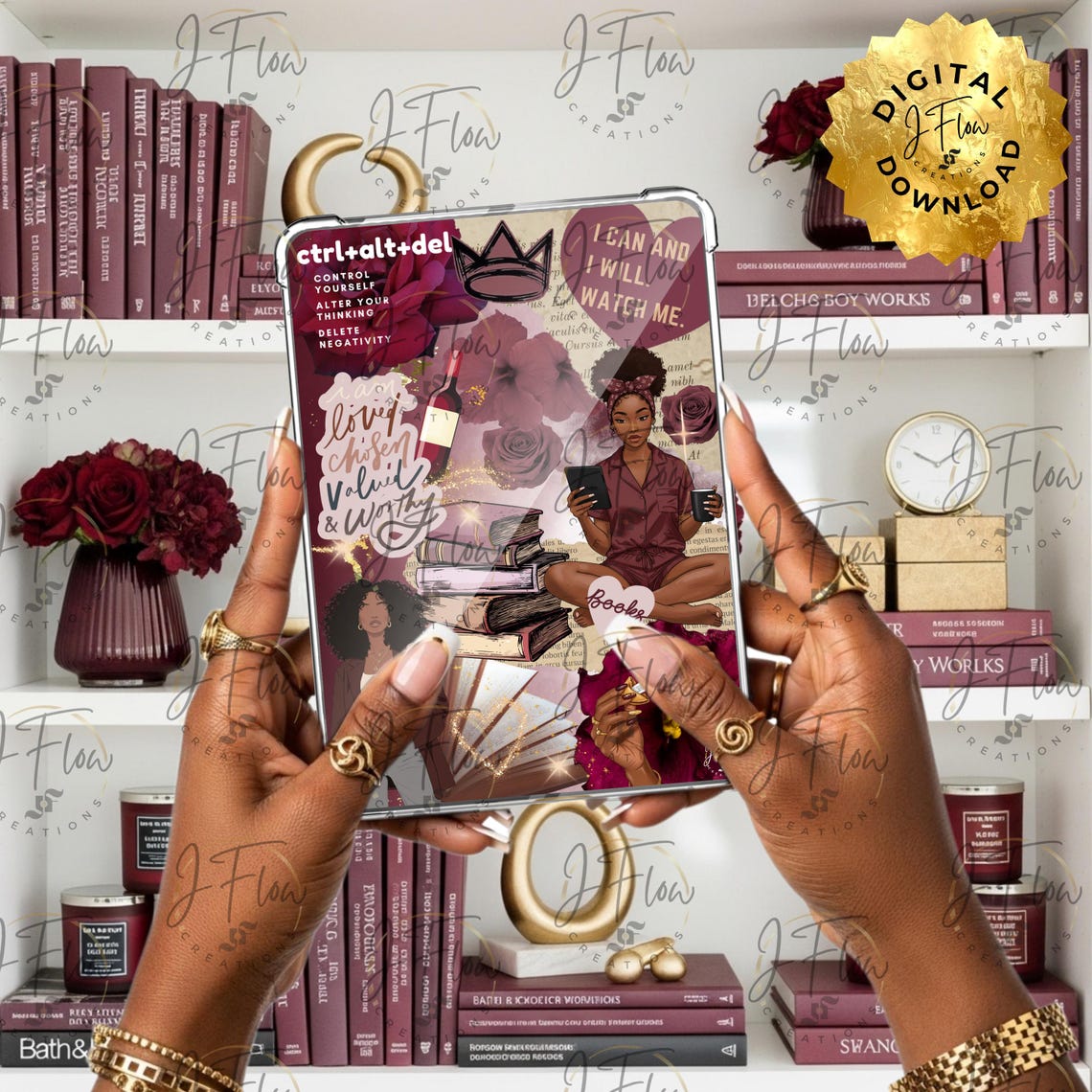 Burgundy Bookish Black Girl Printable Kindle Insert - DIGITAL DOWNLOAD ...