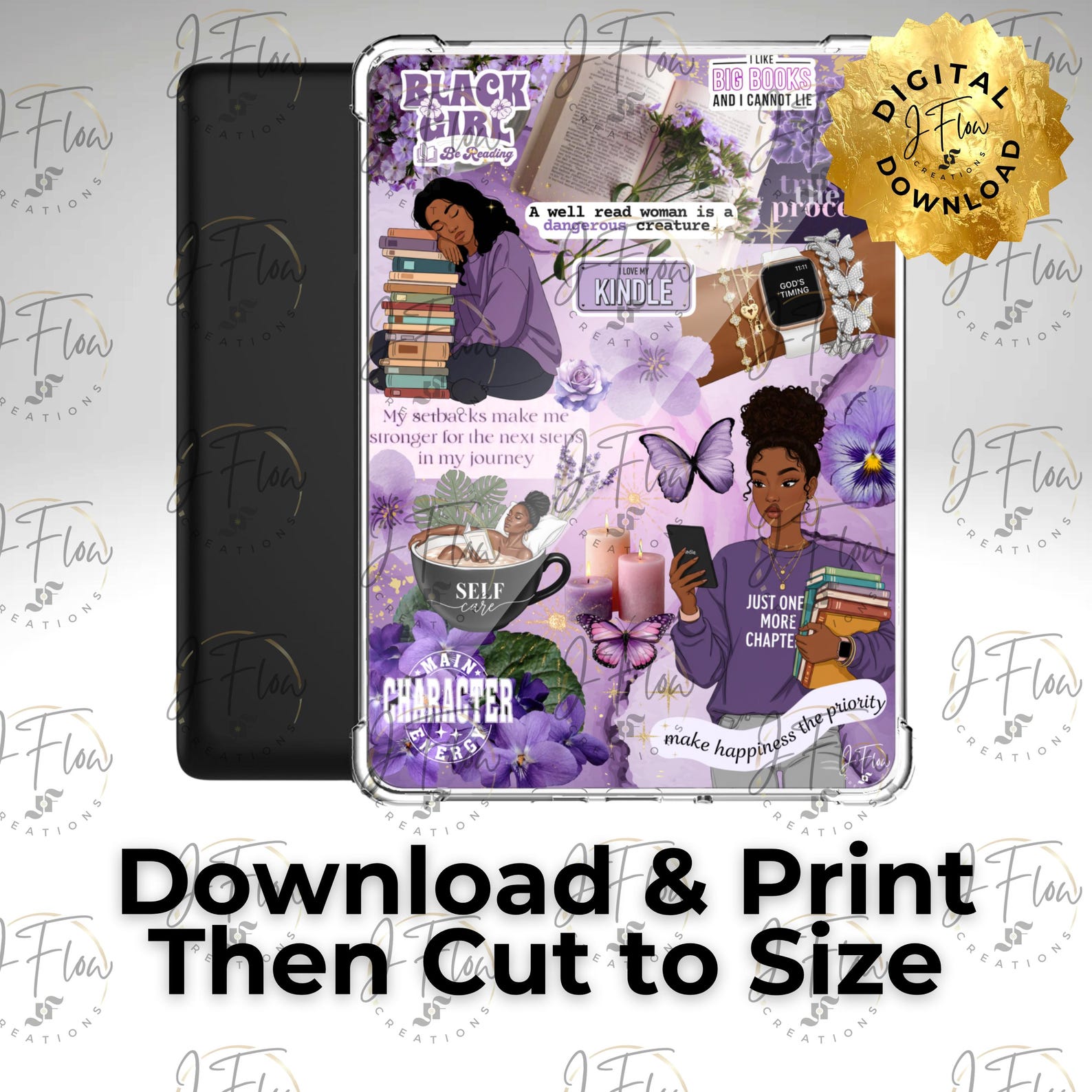 Purple Bookish Black Girl Printable Kindle Insert - DIGITAL DOWNLOAD - Etsy