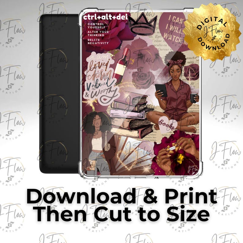 Burgundy Bookish Black Girl Printable Kindle Insert - DIGITAL DOWNLOAD ...
