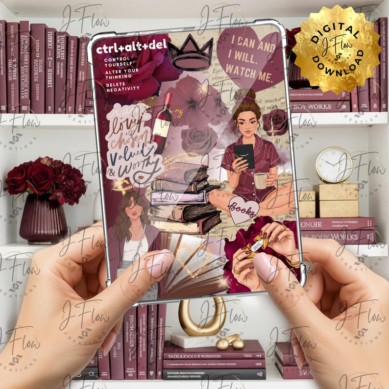 Burgundy Bookish Brunette Printable Kindle Insert - DIGITAL DOWNLOAD - Etsy
