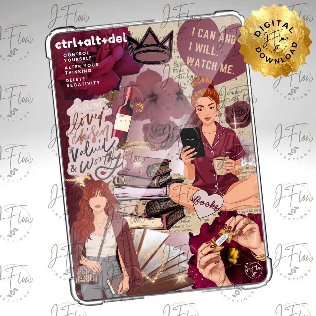 Burgundy Bookish Red Head Printable Kindle Insert - DIGITAL DOWNLOAD - Etsy
