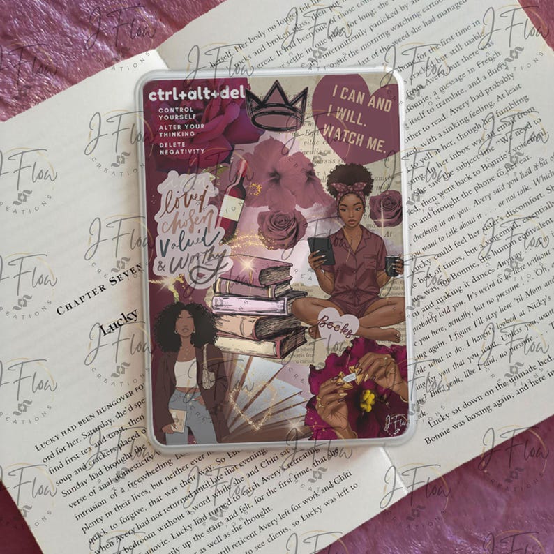 Burgundy Bookish Black Girl Printable Kindle Insert - DIGITAL DOWNLOAD ...